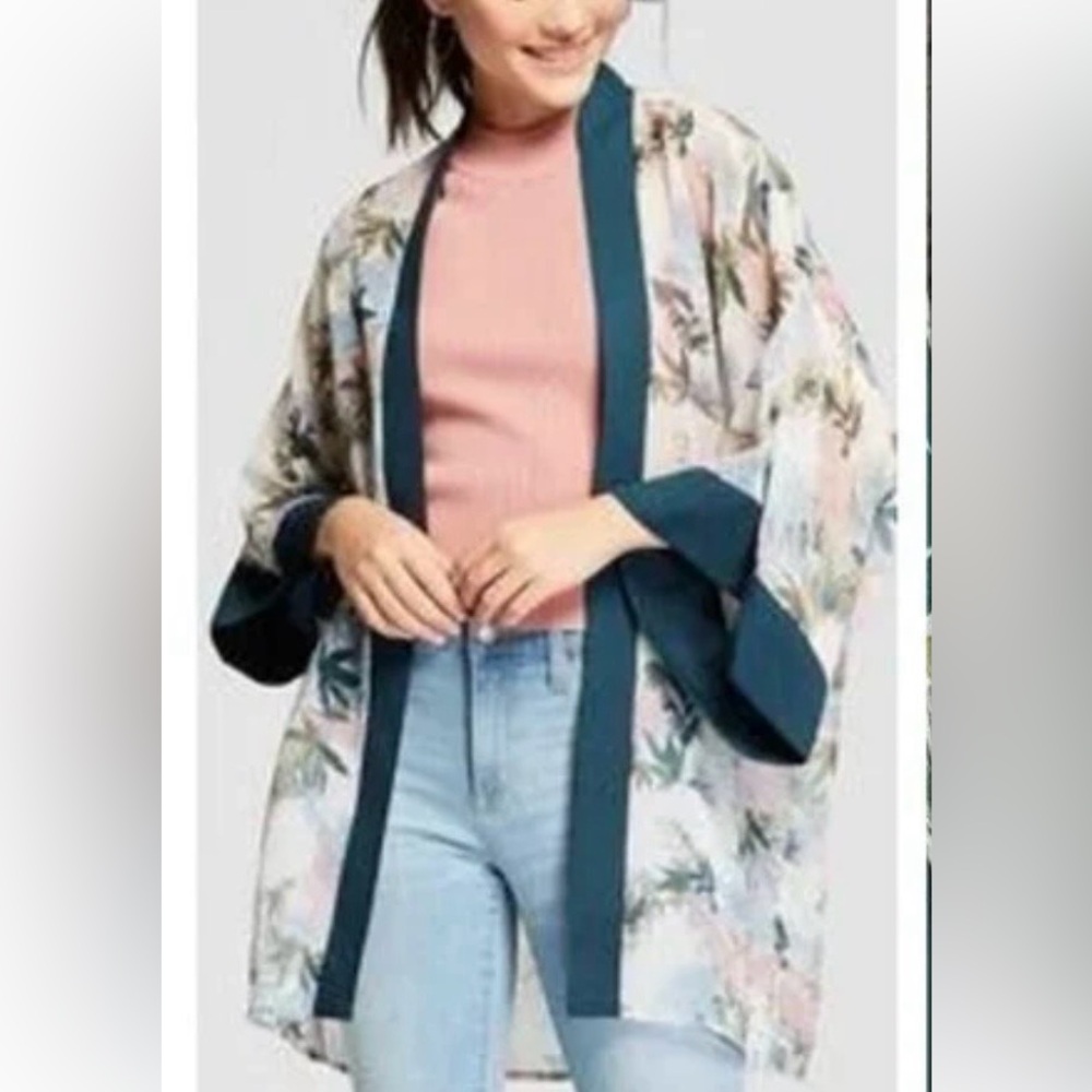 Xhilaration Floral Kimono Cardigan in Teal Trim